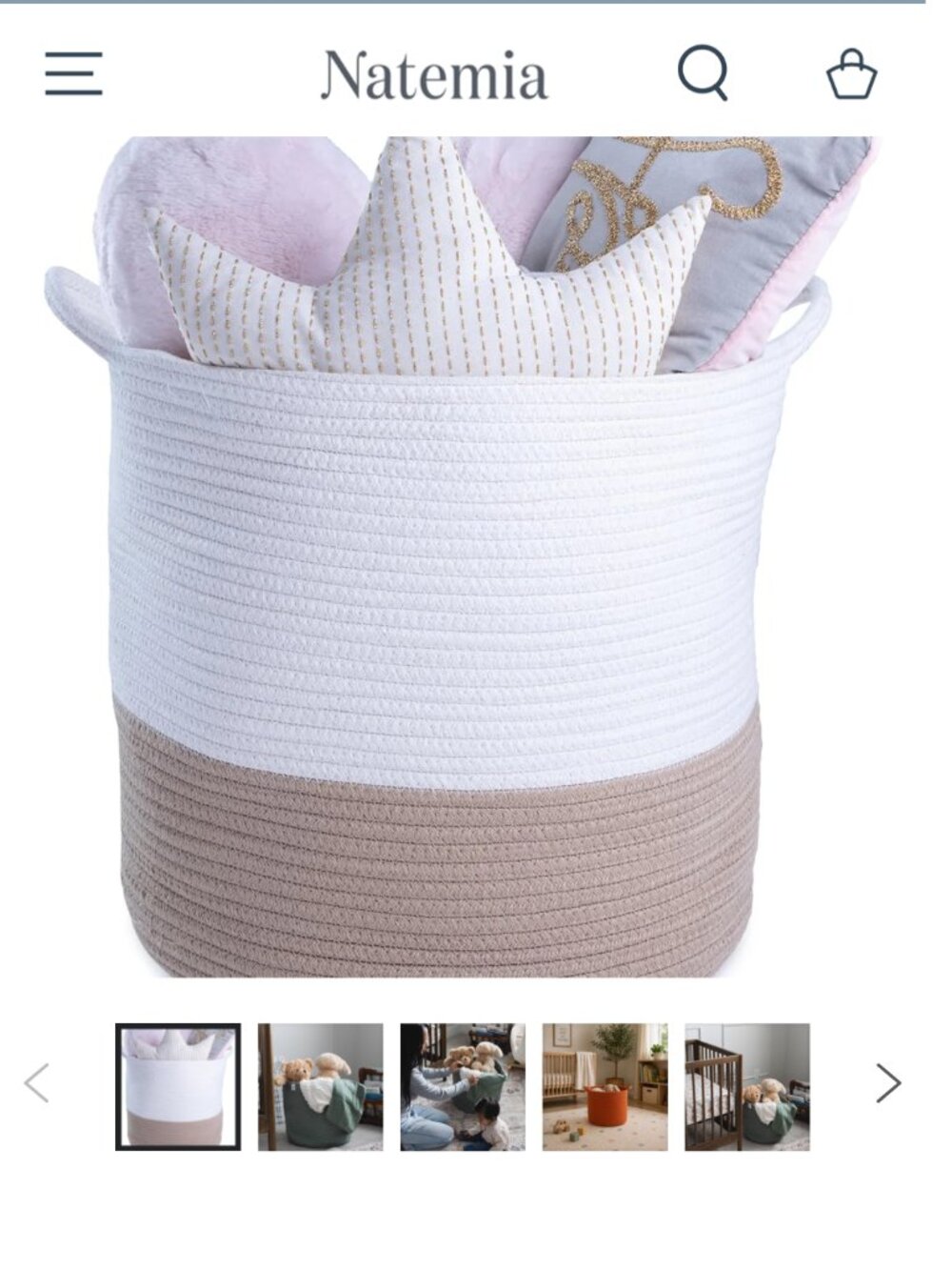 Natemia woven rope storage basket with handles